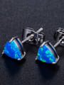 thumb Triangle Shaped White Blue Opal Stud Earrings 3