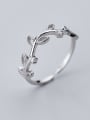 thumb 925 Sterling Silver With Platinum Plated Simplistic Leaf free size Rings 3