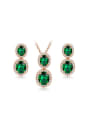 thumb Green Copper Rose Gold Plated AAA Zircon Two Pieces Jewelry Set 0