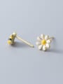 thumb 925 Sterling Silver With Gold Plated Cute Asymmetric Bee Flower Stud Earrings 1