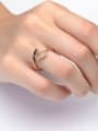 thumb Leaves-shape Silver Micro Pave Zircons Opening Ring 1