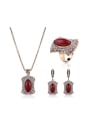 thumb Alloy Antique Gold Plated Fashion Oval Artificial Stones Three Pieces Jewelry Set 0