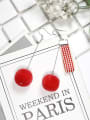 thumb Personalized Red Fluffy Balls Asymmetrical 925 silver Drop Earrings 0