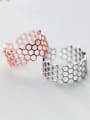 thumb 925 Sterling Silver With 14k Rose Gold Plated Fashion honeycomb Band Rings 2