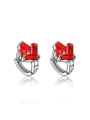 thumb Exquisite Red Platinum Plated Square Zircon Clip Earrings 0