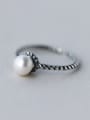 thumb S925 silver retro style twist natural pearl opening ring 0