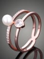 thumb Fashion Two-band Imitation Pearl Cubic Copper Ring 0