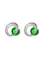 thumb All-match Green Letter C Shaped Zircon Stud Earrings 0