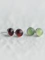 thumb S925 Silver  Minimalist Round Red Garnet, Grape Green Agate stud Earring 2