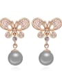 thumb Fashion Champagne Gold Plated Imitation Pearl Butterfly Stud Earrings 2