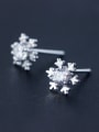 thumb 925 Sterling Silver With Platinum Plated Simplistic Snowflake Stud Earrings 3