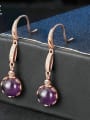 thumb Natural Amethyst Round Rose Gold Plated Drop Earrings 1
