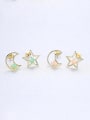 thumb 925 Sterling Silver With multicolor Opal Cute Stars moon asymmetry Stud Earrings 3