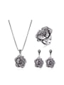 thumb Alloy Antique Silver Plated Vintage style Artificial Stones Flower Three Pieces Jewelry Set 0