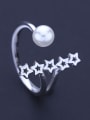 thumb Personalized Tiny Hollow Stars Artificial Pearl 925 Silver Opening Ring 3
