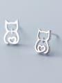 thumb 925 Sterling Silver With Silver Plated Hollow Cute Cat Stud Earrings 2