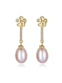 thumb Sterling Silver 8-9mm natural pearl exquisite plum flower Earrings 0