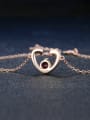 thumb Hollow Heart-shape Silver Bracelet with Garnet 2