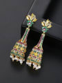 thumb Copper With Gold Plated Ethnic Vintage Color Long Bells Pearls Chandelier Earrings 2