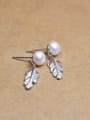 thumb Exquisite White Freshwater Pearl Little Feather 925 Silver Stud Earrings 0