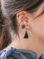 thumb Asymmetrical Black Carnelian Tassels Silver Stud Earrings 1