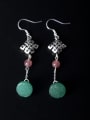 thumb Retro style Natural Jade Little Chinese Knot 925 Silver Earrings 0