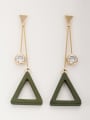 thumb chain Gold Plated Wood Zircon Green Drop drop Earring 0