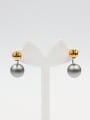 thumb Mother's Initial Grey Studs stud Earring with Round Pearl 0