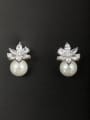 thumb White color Platinum Plated Copper Flower Pearl Drop drop Earring 0