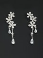 thumb White color Platinum Plated Flower Zircon Drop drop Earring 0