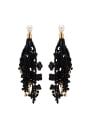 thumb Gold Plated Nylon Flower Black Pearl Beautiful Drop Chandelier Earring 0