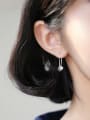 thumb Mother's Initial Silver Drop drop Earring with Geometric Rhinestone 1