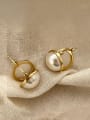 thumb 925 Sterling Silver Imitation Pearl Round Vintage Huggie Earring 2