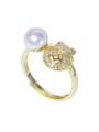 thumb Brass Freshwater Pearl Cat Vintage Band Ring 0