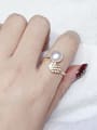 thumb Brass Freshwater Pearl Flower Cute Band Ring 1