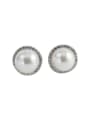 thumb 925 Sterling Silver Imitation Pearl Geometric Vintage Stud Earring 0