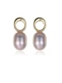 thumb 925 Sterling Silver Freshwater Pearl Hollow Round  Minimalist Drop Earring 0