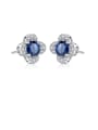 thumb 925 Sterling Silver Cubic Zirconia Blue Flower Luxury Stud Earring 0