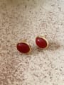 thumb 925 Sterling Silver Ruby Oval Vintage Stud Earring 0