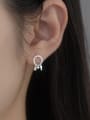 thumb 925 Sterling Silver Cubic Zirconia Key Minimalist Huggie Earring 1