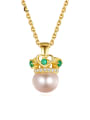 thumb 925 Sterling Silver Imitation Pearl Crown Minimalist Necklace 0