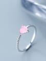 thumb 925 Sterling Silver Crystal Pink Heart Minimalist Band Ring 1
