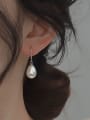 thumb 925 Sterling Silver Imitation Pearl Water Drop Minimalist Hook Earring 2