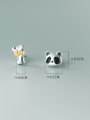 thumb 925 Sterling Silver Cute  Asymmetrical  Panda Bamboo Stud Earring 4