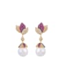 thumb Brass Imitation Pearl Flower Luxury Drop Earring 0