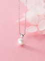 thumb 925 Sterling Silver Imitation Pearl Simple Round Bead Pendant Necklace 1