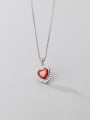 thumb 925 Sterling Silver Synthetic Red Agate Heart Shaped Diamond Necklace 3