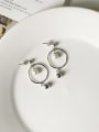 thumb 925 Sterling Silver Imitation Pearl White Round Minimalist Drop Earring 1