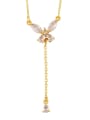 thumb Brass Cubic Zirconia Crown Butterfly Hip Hop Tassel Necklace 2