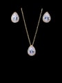 thumb Brass Cubic Zirconia Luxury Water Drop  Earring and Necklace Set 1